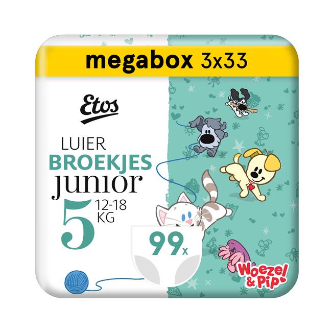 Etos Woezel & Pip Luierbroekjes Junior Megabox Voordeelpak Maat 5 12-18 kg 99 stuks