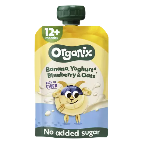 Organix Bio Knijpfruit Banaan Yoghurt Bosbes Haver 12+ Maanden 100 gram