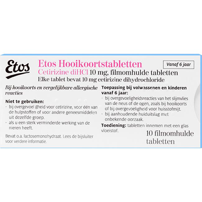 Etos Hooikoortstabletten Cetirizine diHCI 10 mg 10 stuks