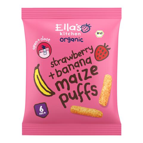 Ella's Kitchen Maize Puffs Aardbei Banaan Snack Biologisch 6+ Maanden 20 GR