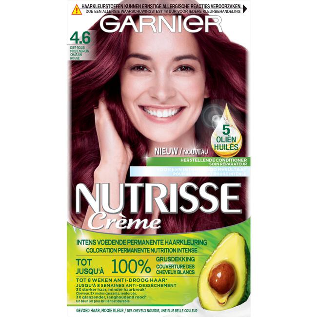 Garnier Nutrisse Crème Permanente Haarverf 4.6 Diep Rood Middenbruin