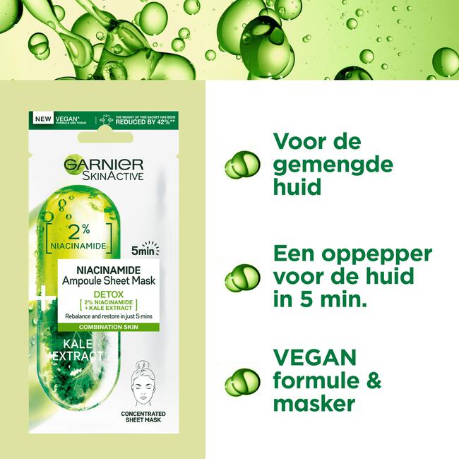 Garnier SkinActive Ampul Sheet Masker Met Boerenkool & Niacinamide