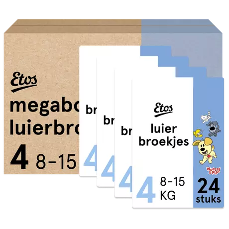 Etos Woezel & Pip Luierbroekjes Maxi Maat 4 8-15 kg Megabox 96 stuks