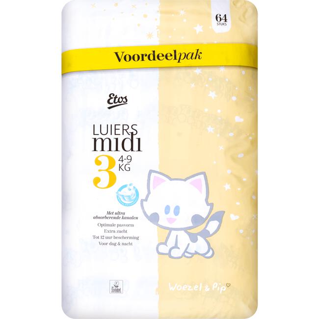 Etos Woezel & Pip Midi Voordeelpak Maat 3 4-9 kg 64 stuks 64 EA | Etos