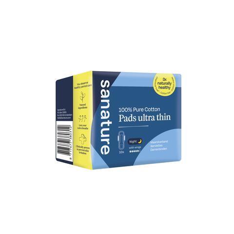 Sanature 100% Katoenen Maandverband Ultra Nacht 10 stuks