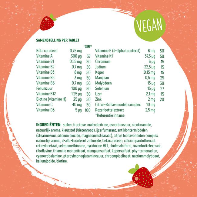 Optimax Kids Multivitaminen Aardbei 180 kauwtabletten