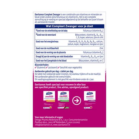 Davitamon Compleet Zwanger met Extra Foliumzuur en Vitamine D3 60 Tabletten