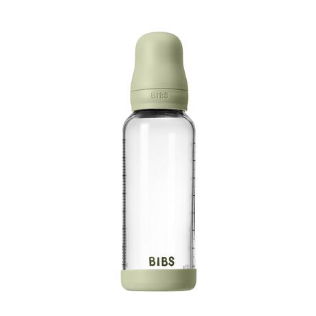 BIBS Glass Baby Bottle Round Silicone Medium Flow Sage 240 ML