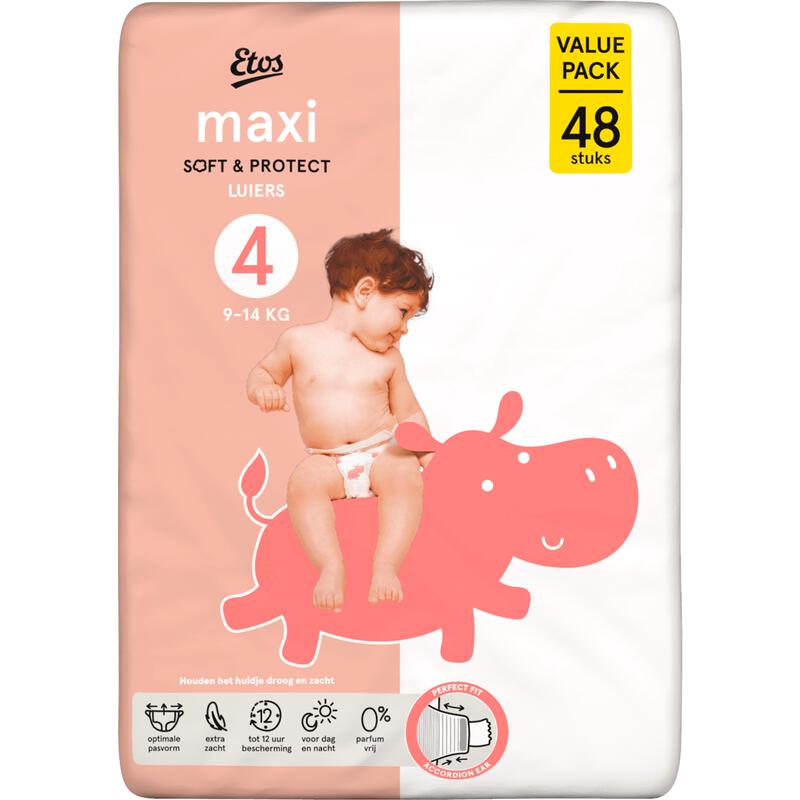 Etos Luiers Maxi Maat 4 9-14 kg Value Pack 48 stuks
