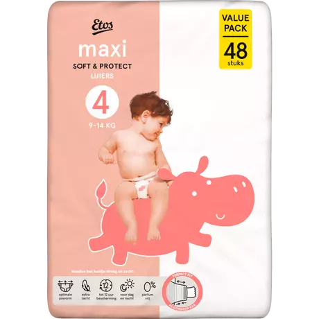 Etos Luiers Maxi Maat 4 9-14 kg Value Pack 48 stuks