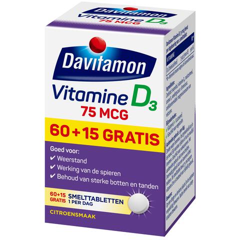 Davitamon Vitamine D3 75 MCG Smelttabletten 60+15 stuks