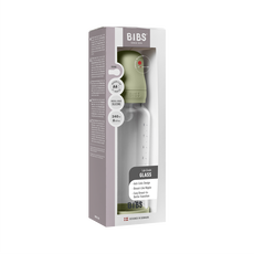 BIBS Glass Baby Bottle Round Silicone Medium Flow Sage 240 ML