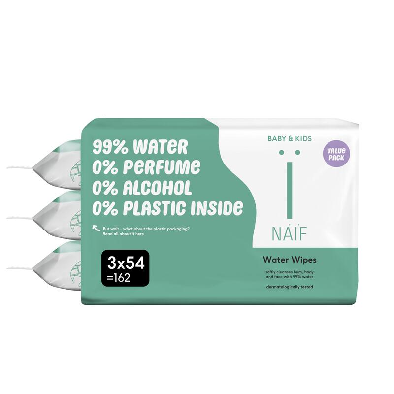 Naïf Plasticvrije Water Billendoekjes 3x54 stuks