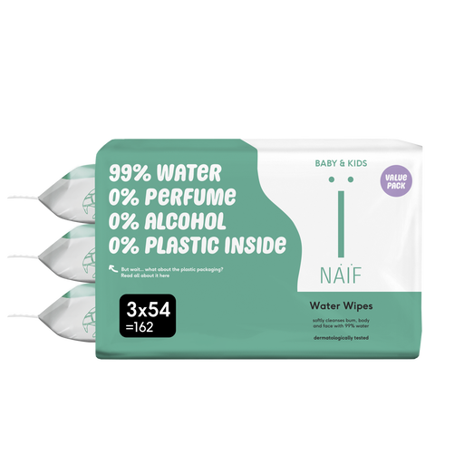 Naïf Plasticvrije Water Billendoekjes 3x54 stuks