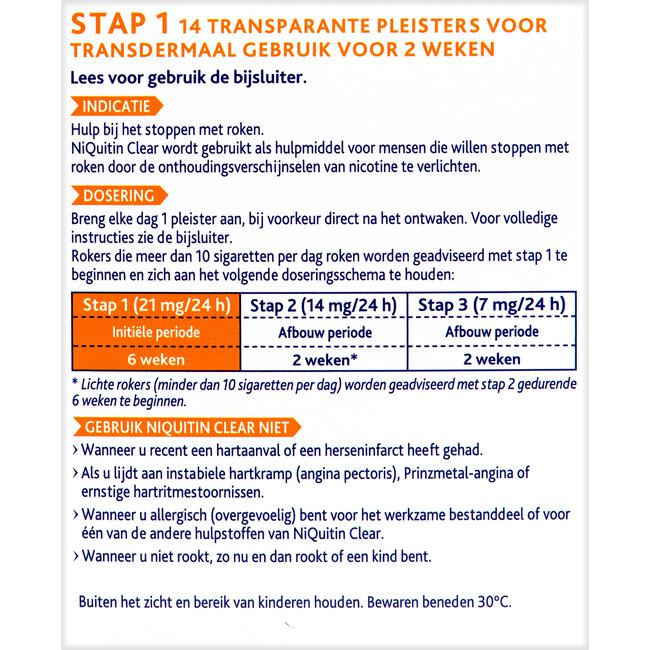 NiQuitin Clear 21 mg Transparante Nicotinepleisters Stap 14 stuks
