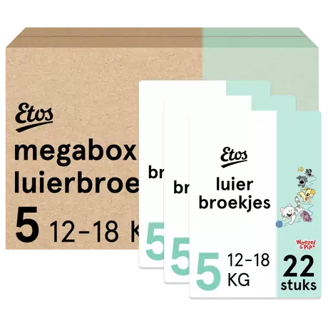 Etos Woezel & Pip Luierbroekjes Junior Maat 5 12-18 kg Megabox 66 stuks