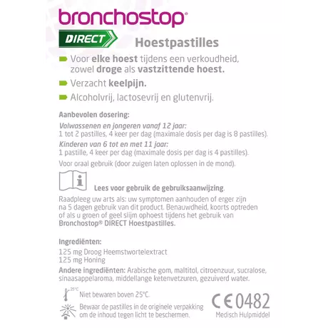 Bronchostop Direct Hoestpastilles bij Keelpijn Dragees 20 stuks