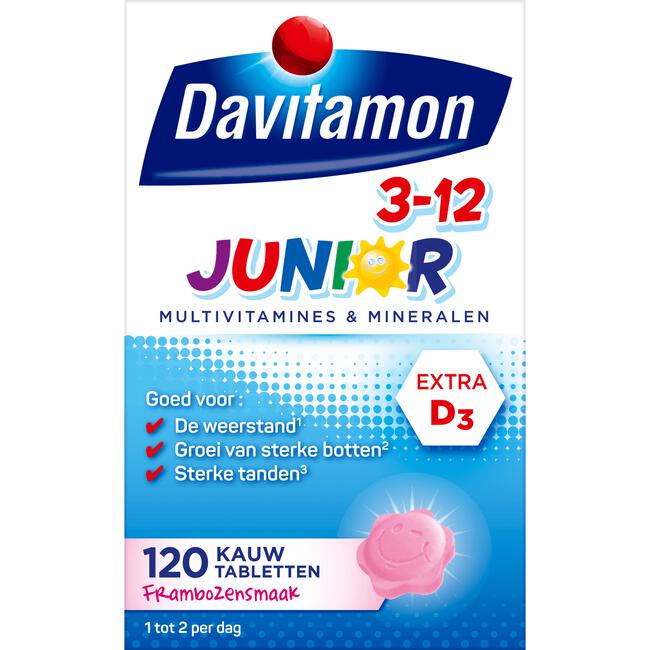 gas Ambassade piloot Davitamon Junior 3+ Multivitamine Kinderen 120 Kauwvitamines Frambozensmaak  120 EA | Etos