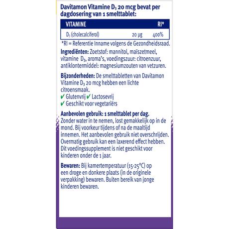 Davitamon Vitamine D3 20 MCG Voordeelverpakking Smelttabletten 150 stuks