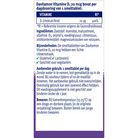 Davitamon Vitamine D3 20 MCG Voordeelverpakking Smelttabletten 150 stuks