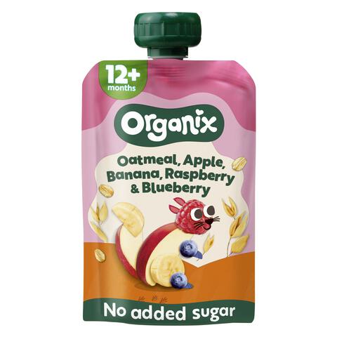 Organix Bio Knijpfruit Haver Appel Banaan Framboos Bosbes 12+ Maanden 100 gram