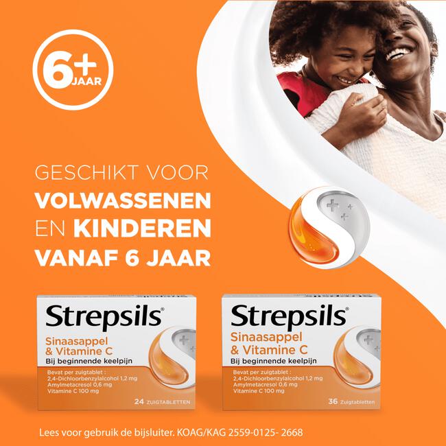 Strepsils Sinaasappel & Vitamine C Zuigtabletten 24 Stuks