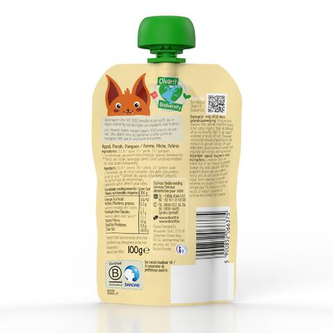 Olvarit Knijpfruit Appel Perzik Pompoen 6+ Maanden 100 gram