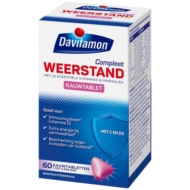 Davitamon Compleet Weerstand Met Vitamine C&D Multivitamine Bosvruchten 60 kauwtabl