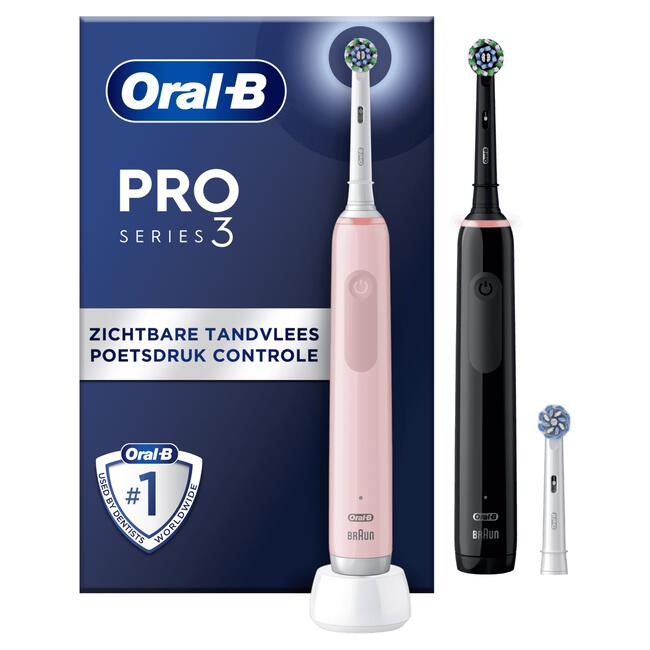 Oral-B Pro 3 3900N Zwart & Roze 2 Elektrische Tandenborstels