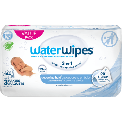 WaterWipes Billendoekjes Voordeelpak 3x48, Billendoekjes Voordeeldoos, Snoetendoekjes Plasticvrij Gevoelige, Billendoekjes Plasticvrij Gevoelige (4 producten)