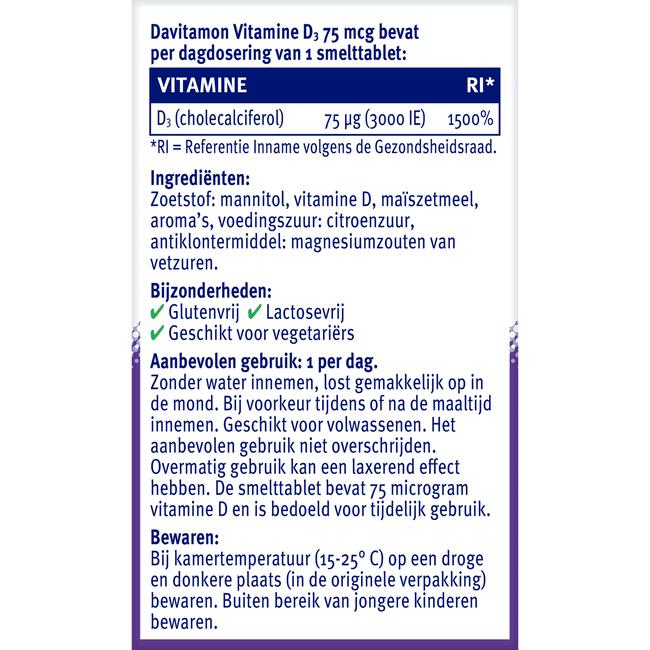 Davitamon Vitamine D 75 MCG 75 smelttabletten