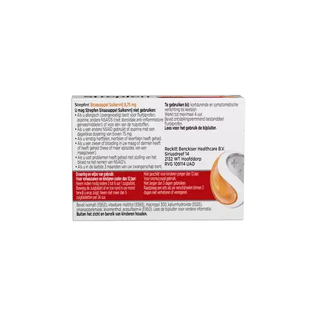 Strepfen Sinaasappel Suikervrij 8,75 MG Zuigtabletten 16 Stuks