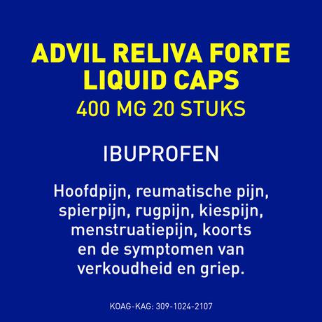 Advil Reliva Forte Liquid-Caps 400 mg Ibuprofen voor Pijn en Koorts 20 stuks