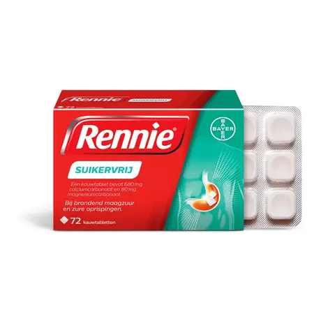 Rennie Suikervrij Kauwtabletten Bij Brandend Maagzuur 72 stuks