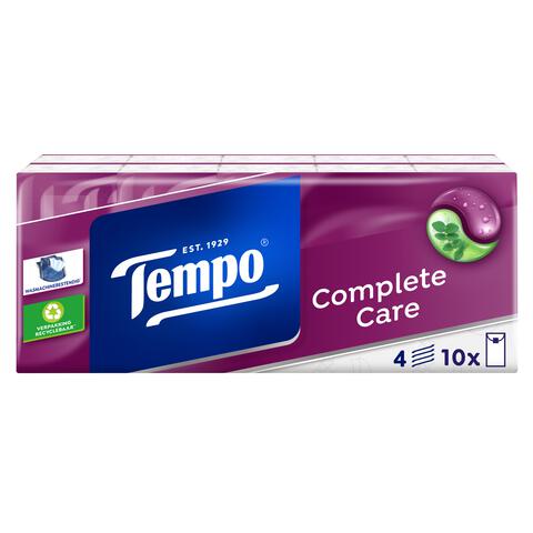 Tempo Complete Care 4-Laags Zakdoekjes 10x10 stuks