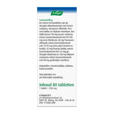 A.Vogel Boldocynara Bij Misselijkheid Opgeblazen Gevoel Tabletten 80 stuks