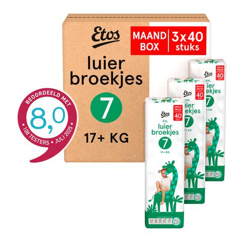 Etos Luierbroekjes XXL Maat 7 17+ kg  Maandbox 120 stuks