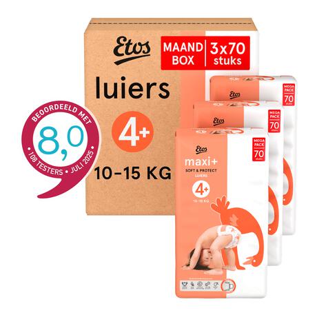 Etos Luiers Maxi+ Maat 4+ 1-15 kg Maandbox 210 stuks
