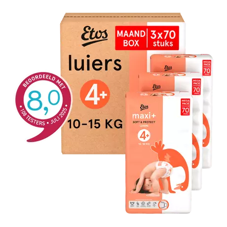 Etos Luiers Maxi+ Maat 4+ 10-15 kg Maandbox 210 stuks