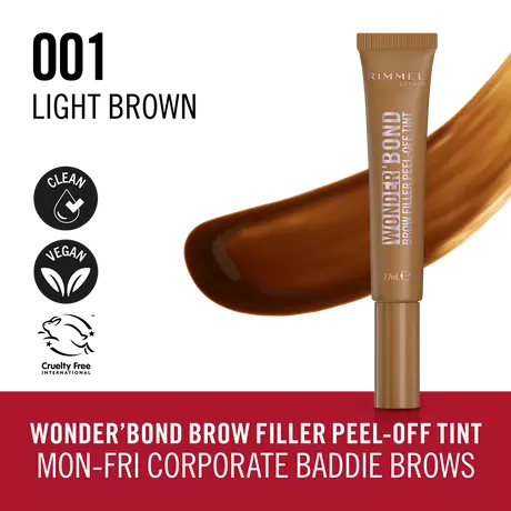 Rimmel Wonder'Bond Brow Filler Peel-Off Tint 001 Light Brown - Langhoudende Brow Gel 7,7 ml