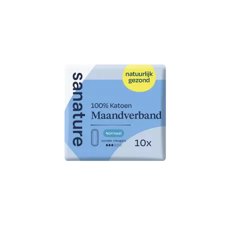 Sanature 100% Katoenen Maandverband Ultra Normaal Zonder Vleugels 10 stuks