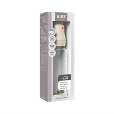 BIBS Glass Baby Bottle Round Silicone Medium Flow Ivory 240 ML