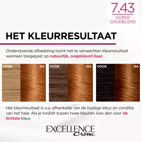 L'Oréal Paris Excellence Crème Verzorgende Kleuring 7.43 Koper Goudblond