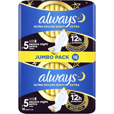 Always Ultra Maandverband Secure Night Extra Met Vleugels 16 Stuks