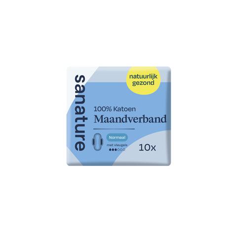 Sanature 100% Katoenen Maandverband Ultra Normaal Met Vleugels 10 stuks