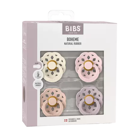 BIBS Boheme Fopspeen Rond Latex Maat 2 Ivory/Blush/Blossom/Lila 4 stuks