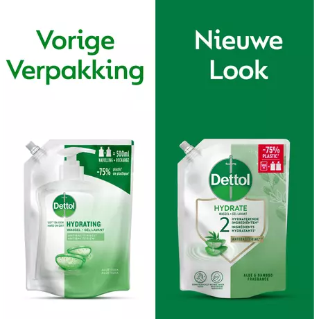Dettol Hydrate Aloë Vera & Bamboe Antibacteriële Handzeep Navulzak 500 ML