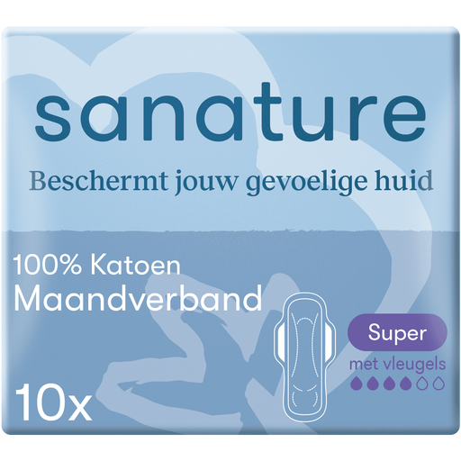 Sanature 100% Katoenen Maandverband Ultra Super Met Vleugels 10 stuks