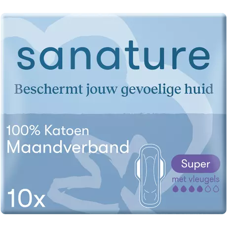 Sanature 100% Katoenen Maandverband Ultra Super Met Vleugels 10 stuks
