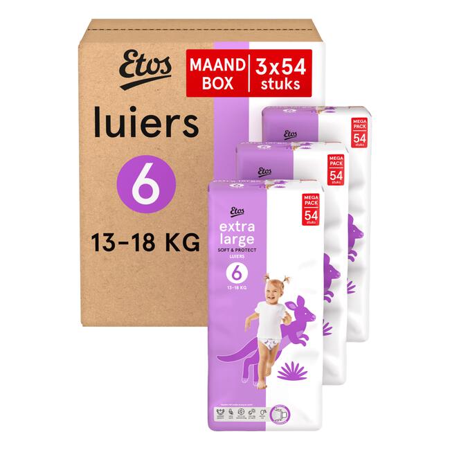 Etos Luiers Extra Large Maat 6 12-18 kg Maandbox 162 stuks